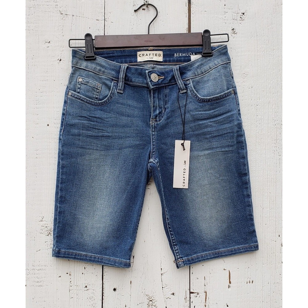 Crafted Teen Girls Sz 0 Bermuda Denim Shorts with Stretch Marble Wash NEW